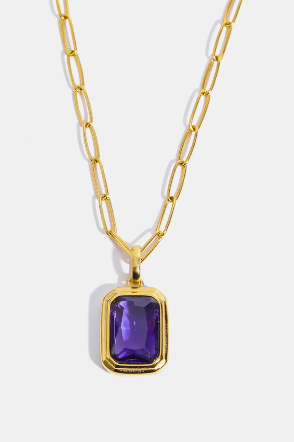 Lovcia Zircon 18K Gold-Plated Geometrical Shape Pendant Necklace-Necklaces-Purple-One Size-Purple