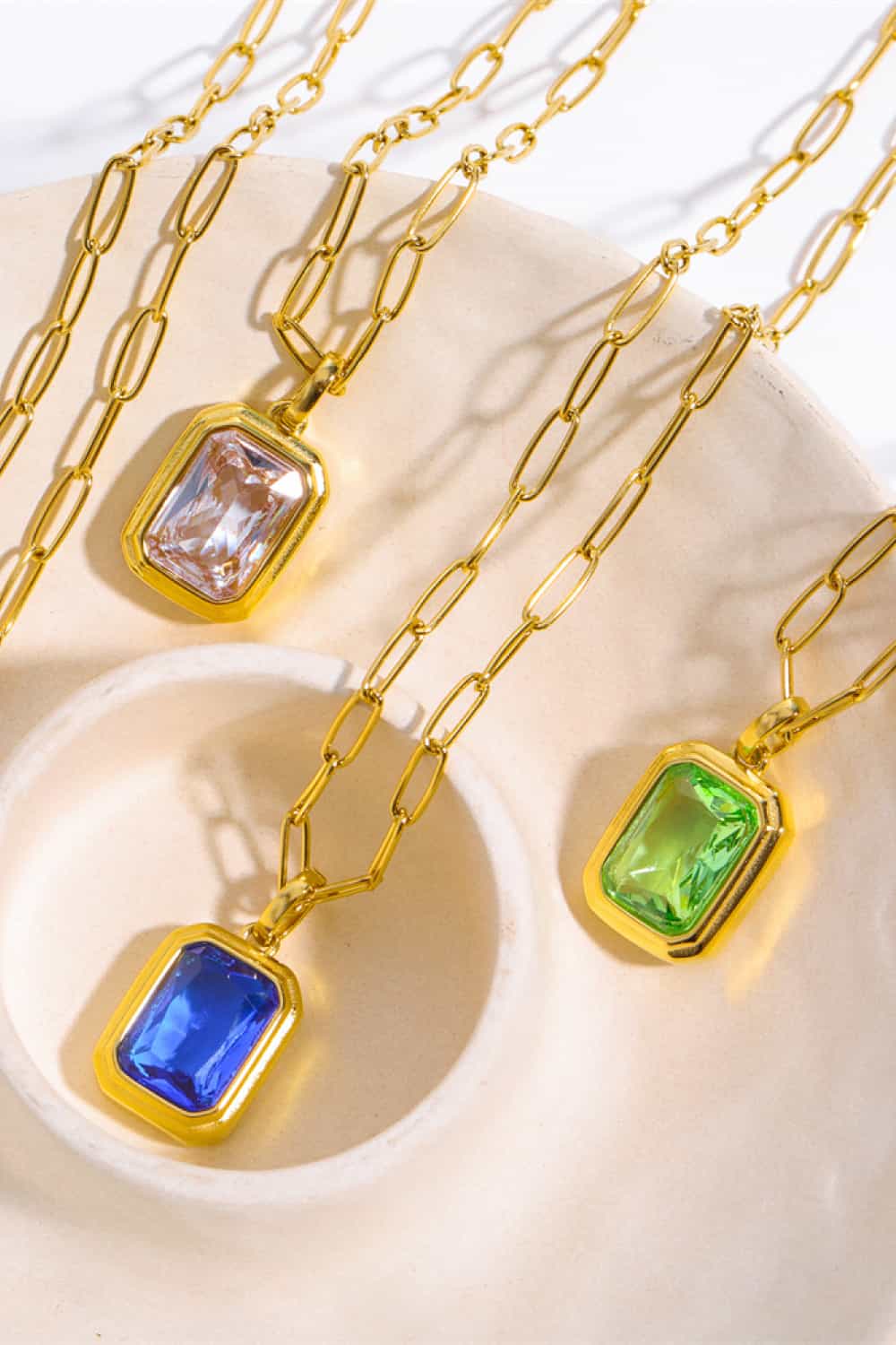 Lovcia Zircon 18K Gold-Plated Geometrical Shape Pendant Necklace-Necklaces-Transparent-One Size-Transparent