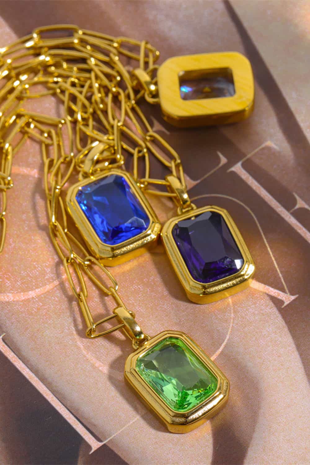 Lovcia Zircon 18K Gold-Plated Geometrical Shape Pendant Necklace-Necklaces-Transparent-One Size-Transparent