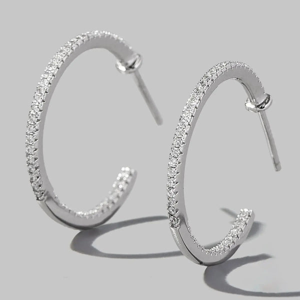 Lovcia Zircon 925 Sterling Silver C-Hoop Earrings-Earrings-Silver-One Size-Silver