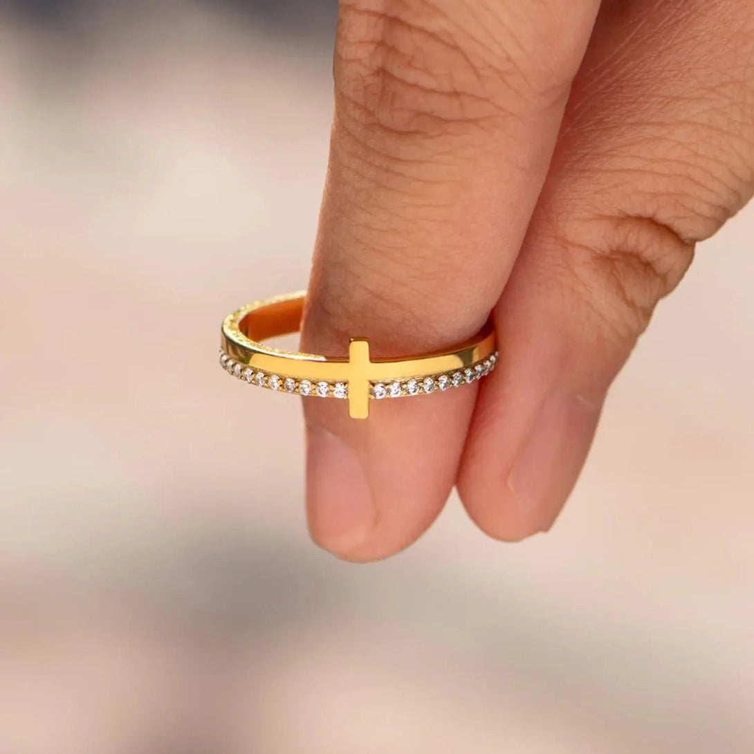 Lovcia Zircon 925 Sterling Silver Cross Ring-Rings-Gold-5-Gold
