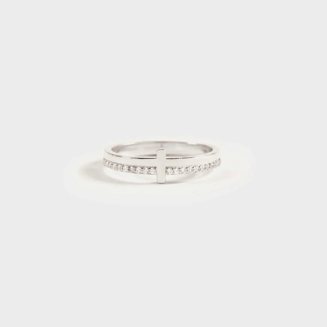 Lovcia Zircon 925 Sterling Silver Cross Ring-Rings-Silver-5-Silver