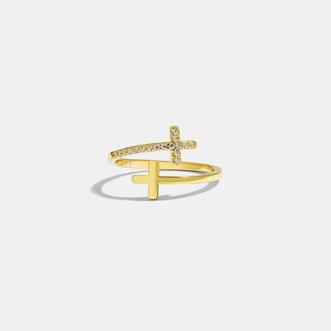 Lovcia Zircon 925 Sterling Silver Double Cross Bypass Ring-Rings-Gold-7-Gold