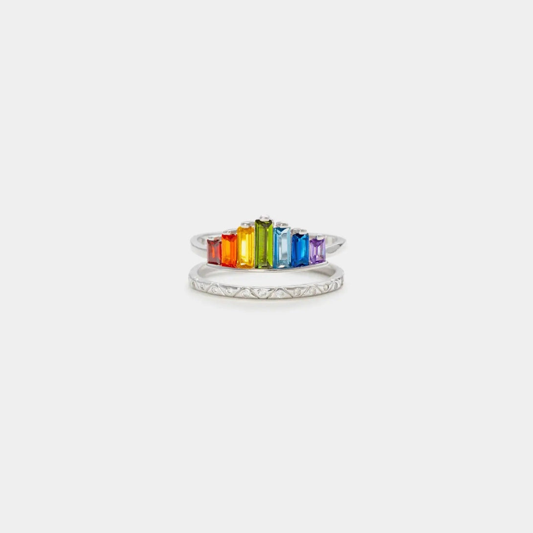 Lovcia Zircon 925 Sterling Silver Double-Layered Ring-Rings-Silver-7-Silver