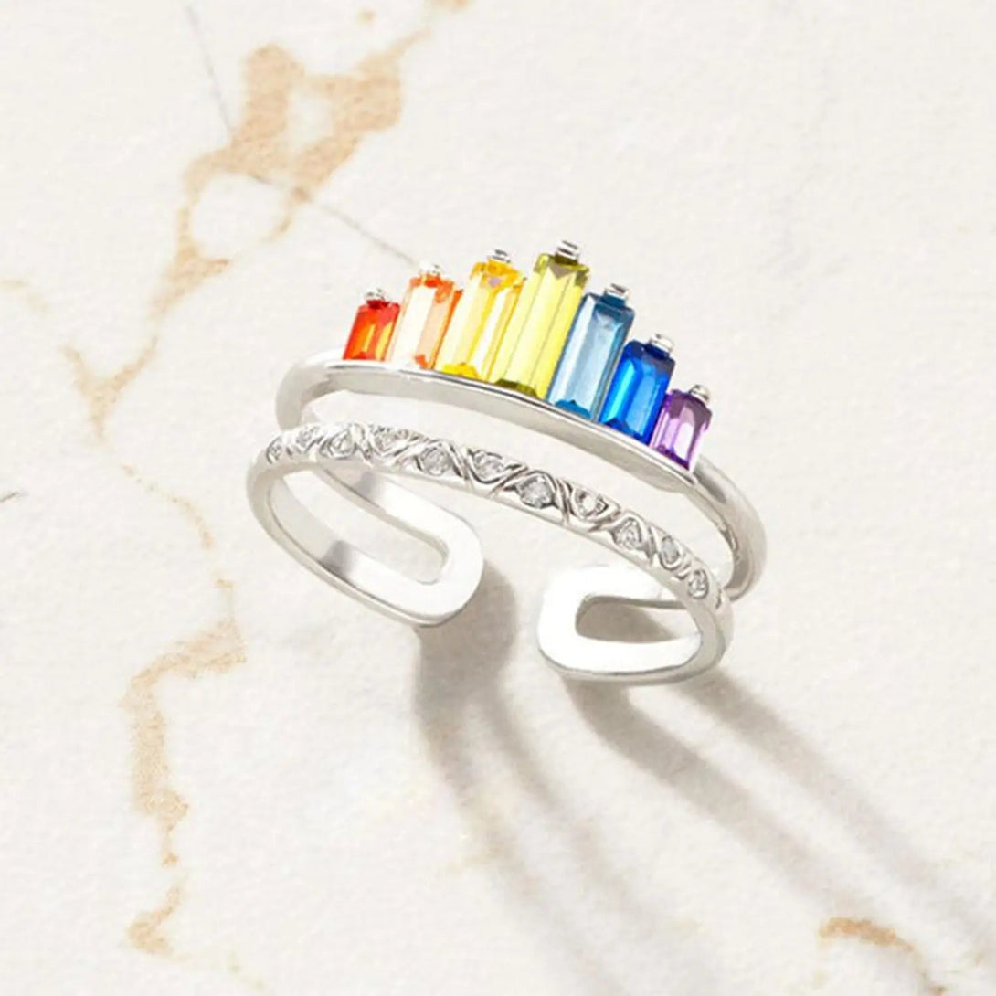 Lovcia Zircon 925 Sterling Silver Double-Layered Ring-Rings-Silver-7-Silver