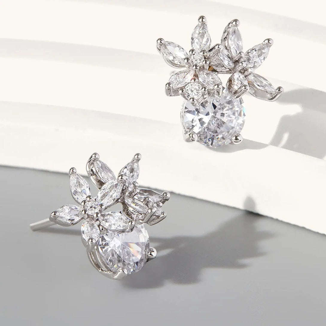 Lovcia Zircon 925 Sterling Silver Flower Stud Earrings-Earrings-Silver-One Size-Silver