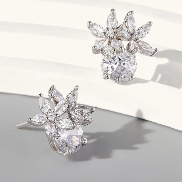 Lovcia Zircon 925 Sterling Silver Flower Stud Earrings-Earrings-Silver-One Size-Silver