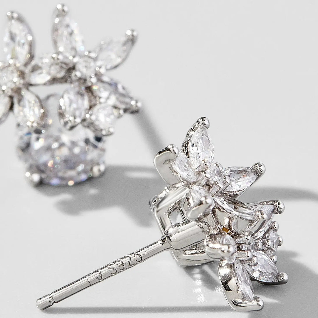 Lovcia Zircon 925 Sterling Silver Flower Stud Earrings-Earrings-Silver-One Size-Silver