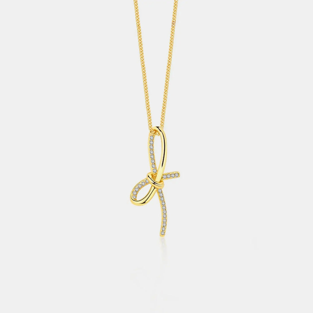 Lovcia Zircon Bow Pendant Necklace-Necklaces-Gold-One Size-Gold