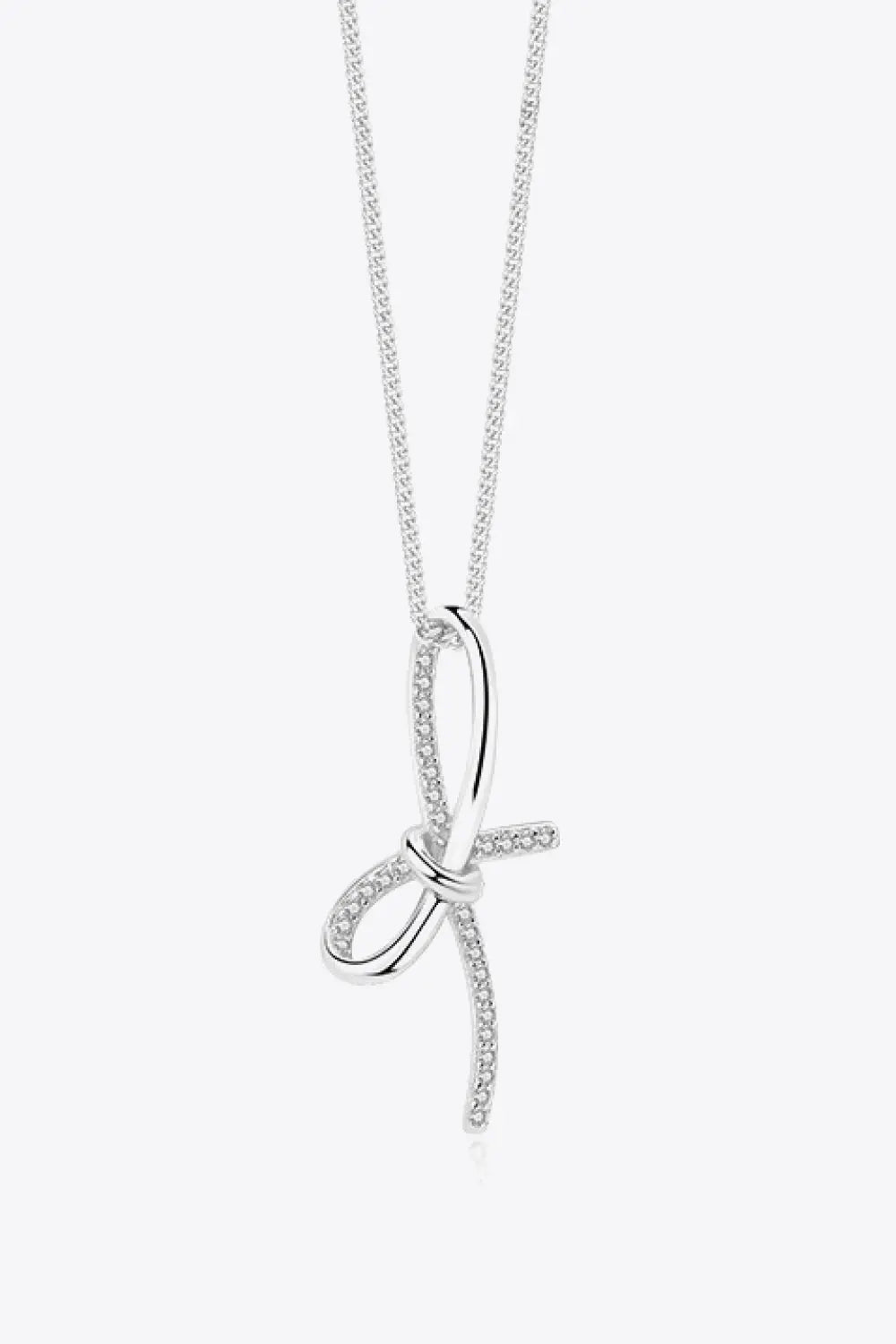 Lovcia Zircon Bow Pendant Necklace-Necklaces-Silver-One Size-Silver