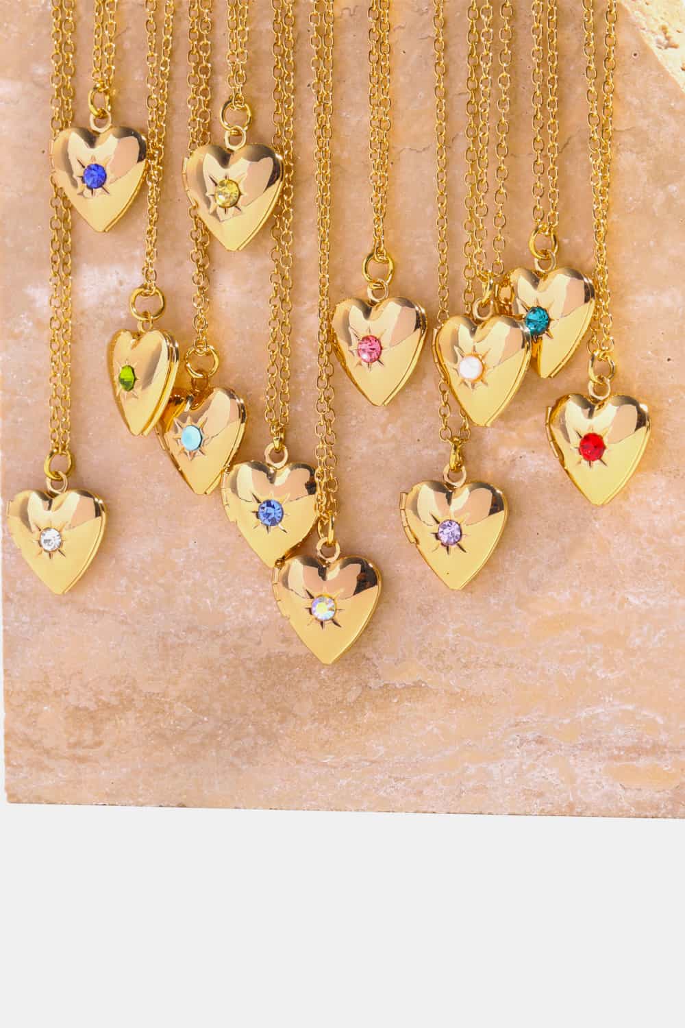 Lovcia Zircon Heart Shape 14K Gold-Plated Pendant Necklace-Necklaces-January-One Size-January