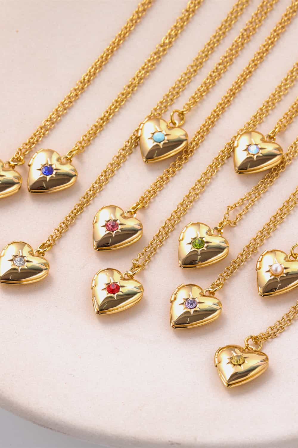 Lovcia Zircon Heart Shape 14K Gold-Plated Pendant Necklace-Necklaces-January-One Size-January