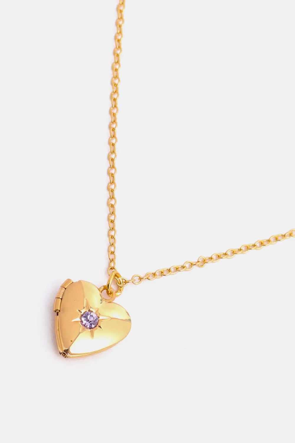 Lovcia Zircon Heart Shape 14K Gold-Plated Pendant Necklace-Necklaces-January-One Size-January