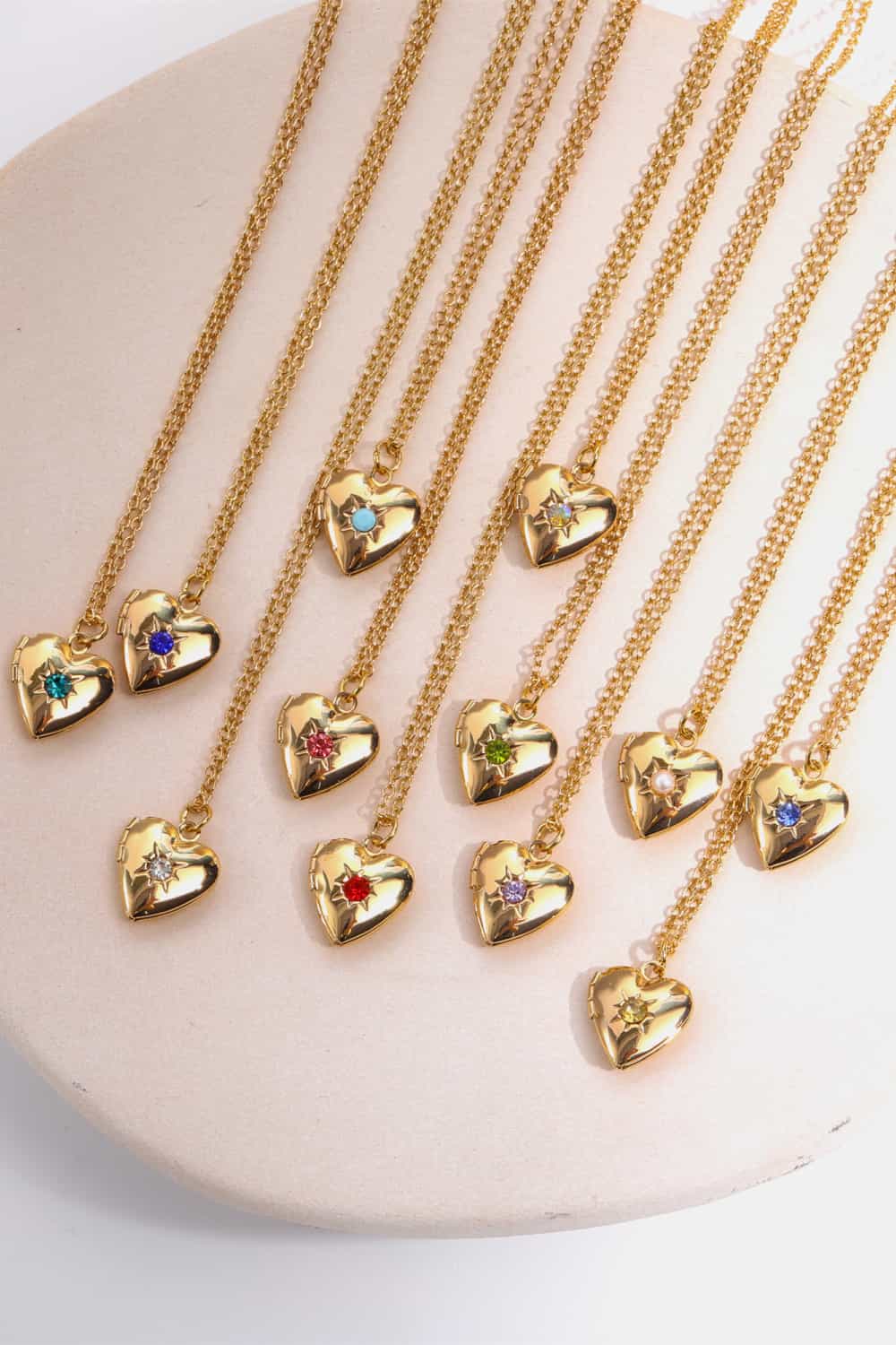 Lovcia Zircon Heart Shape 14K Gold-Plated Pendant Necklace-Necklaces-January-One Size-January