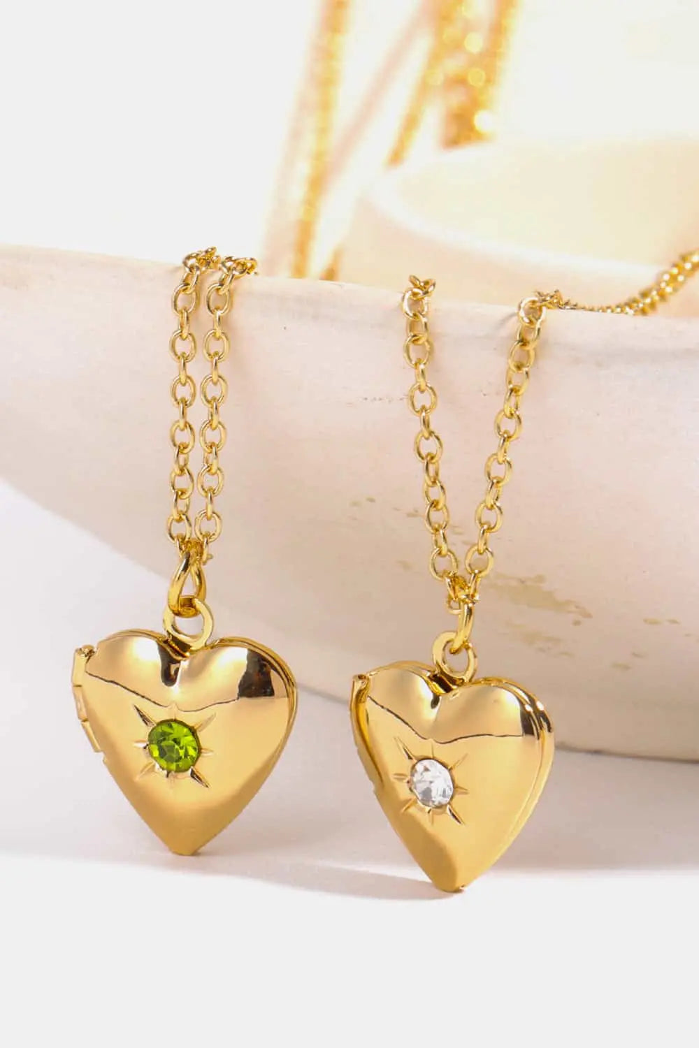 Lovcia Zircon Heart Shape 14K Gold-Plated Pendant Necklace-Necklaces-January-One Size-January