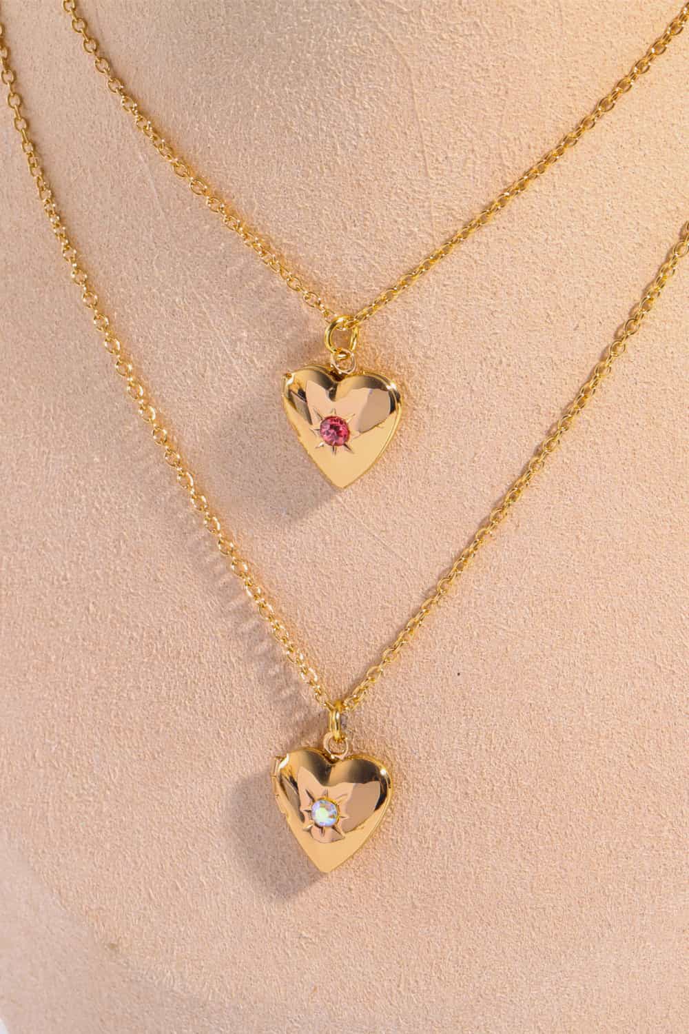 Lovcia Zircon Heart Shape 14K Gold-Plated Pendant Necklace-Necklaces-January-One Size-January