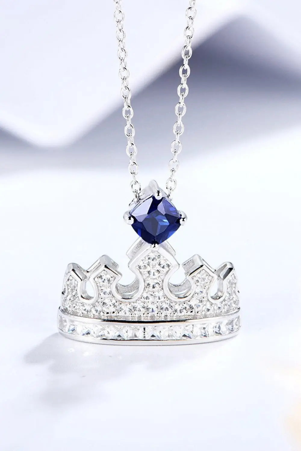 Lovcia Zircon Lab-Grown Sapphire Crown Shape Pendant Necklace-Necklaces-Royal Blue-One Size-Royal Blue