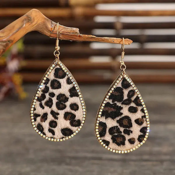 Lovcia Zircon PU Leopard Teardrop Earrings-Earrings-Leopard-One Size-Leopard