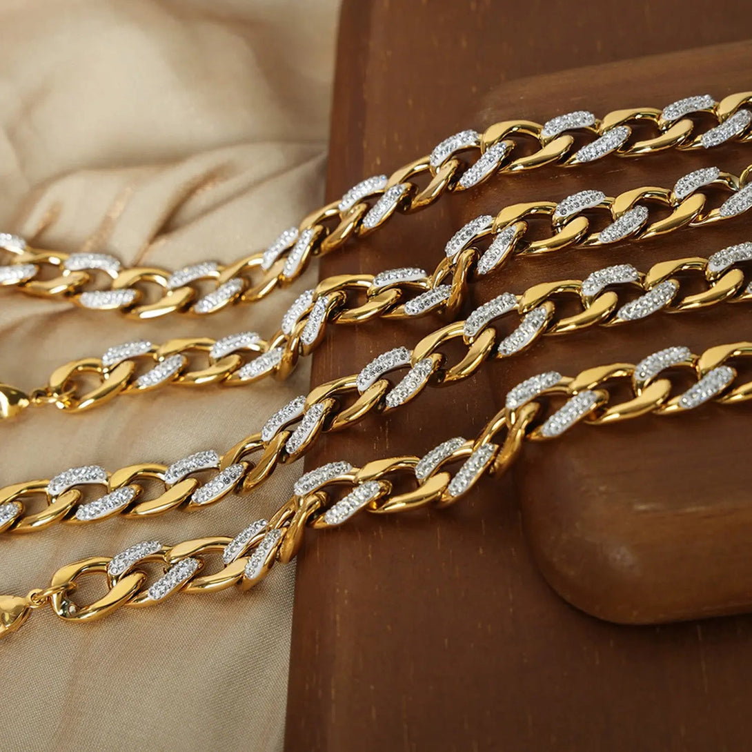 Lovcia Zircon Titanium Steel Chunky Chain Necklace-Necklaces-Gold-One Size-Gold