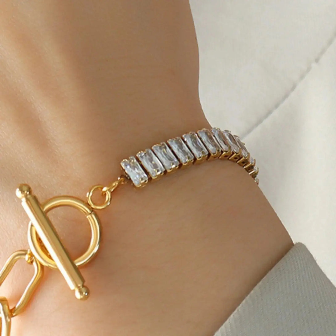 Lovcia Zircon Titanium Steel Closure Bracelet-Bracelets-Gold-One Size-Gold