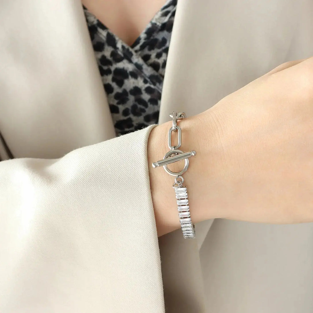 Lovcia Zircon Titanium Steel Closure Bracelet-Bracelets-Silver-One Size-Silver