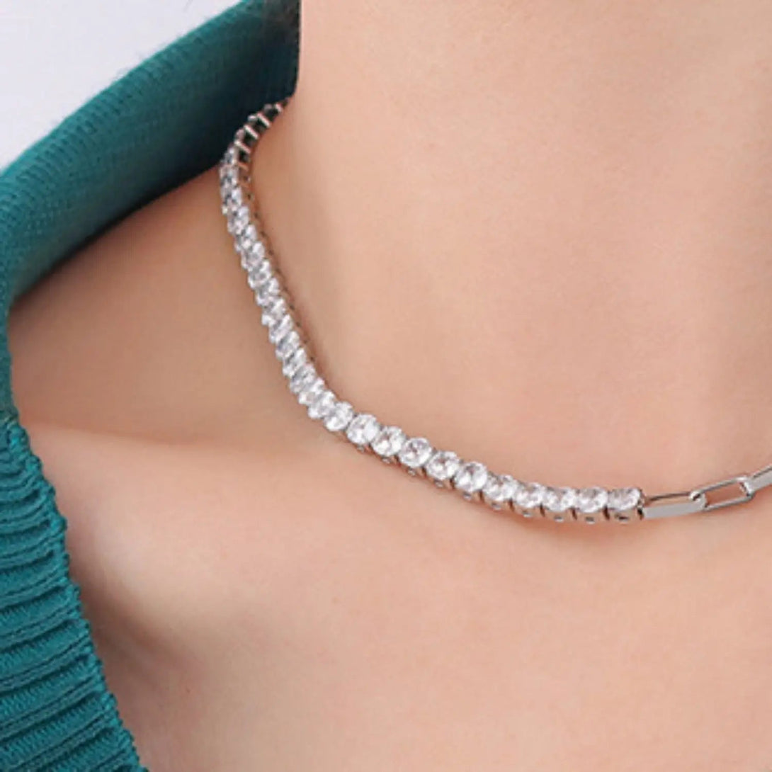 Lovcia Zircon Titanium Steel Necklace-Necklaces-Gold-One Size-Gold