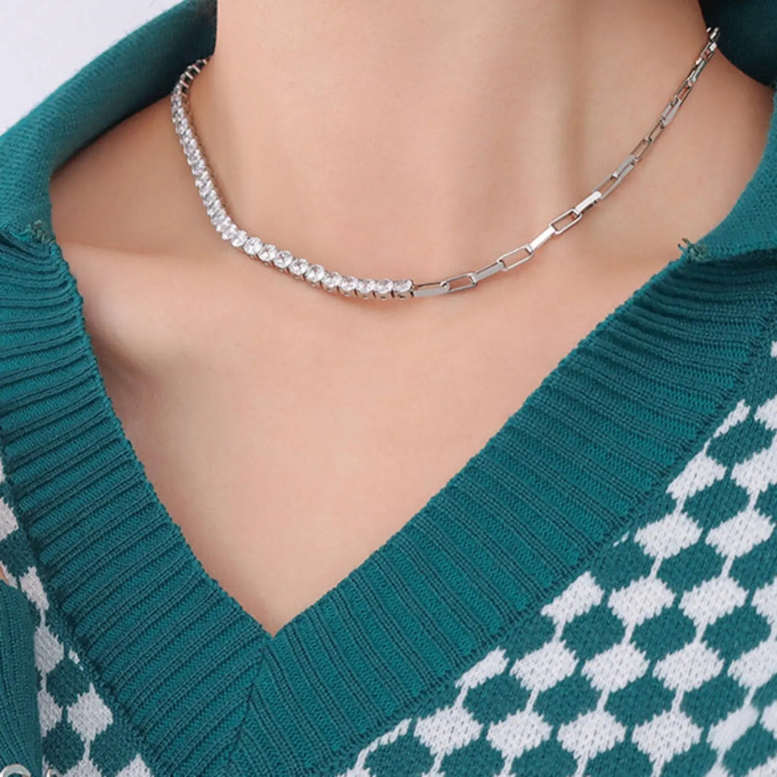 Lovcia Zircon Titanium Steel Necklace-Necklaces-Silver-One Size-Silver