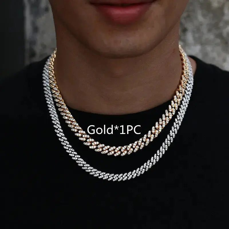 Lovcia Zirconia Cascade Sterling Silver Men's Hip-Hop Style Statement Necklace-Necklaces-Gold-20inch-Gold