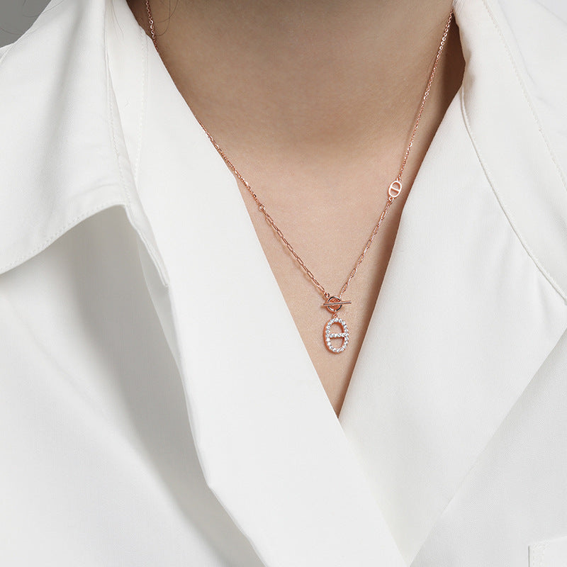 Lovcia Geometry CZ 14mm Hollow Oval Necklace Gold Tone-Necklaces-Rose Gold-