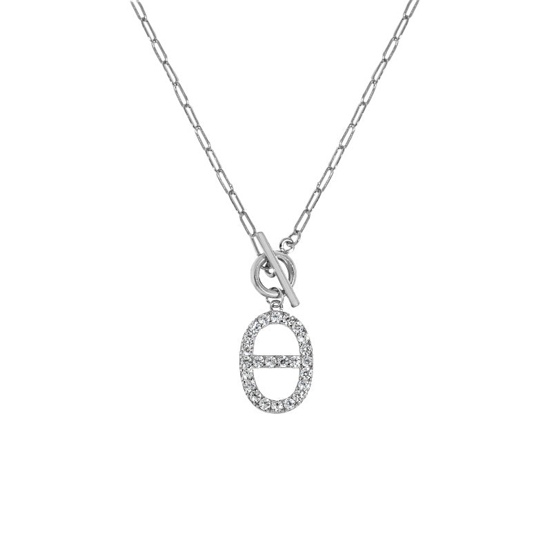 Lovcia Geometry CZ 14mm Hollow Oval Necklace Gold Tone-Necklaces-Rose Gold-