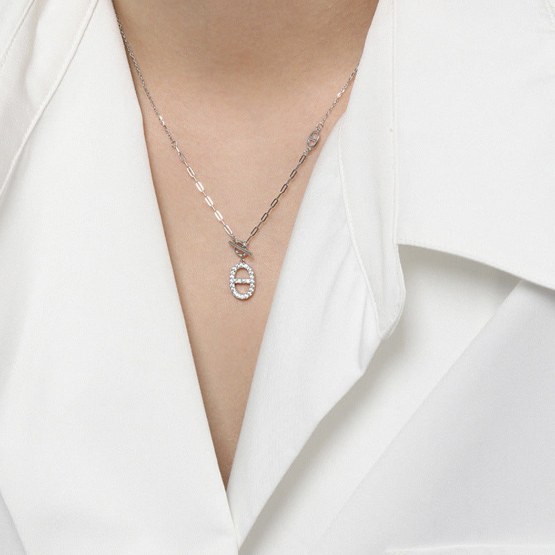 Lovcia Geometry CZ 14mm Hollow Oval Necklace Gold Tone-Necklaces-Rose Gold-