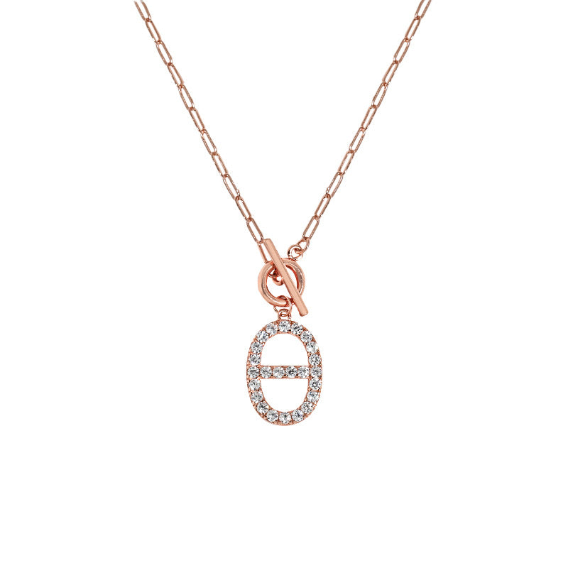 Lovcia Geometry CZ 14mm Hollow Oval Necklace Gold Tone-Necklaces-Rose Gold-