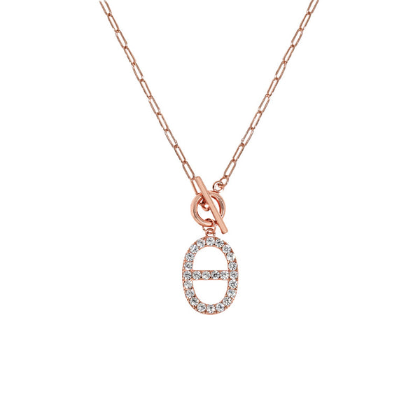 LOVCIA Geometry CZ 14mm Hollow Oval Necklace Gold Tone